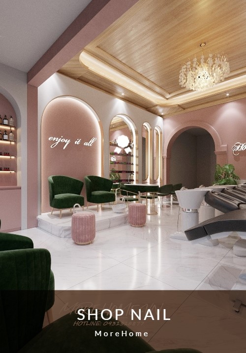  Thiết kế Shop Nail nhỏ đẹp với sắc xanh hồng độc đáo